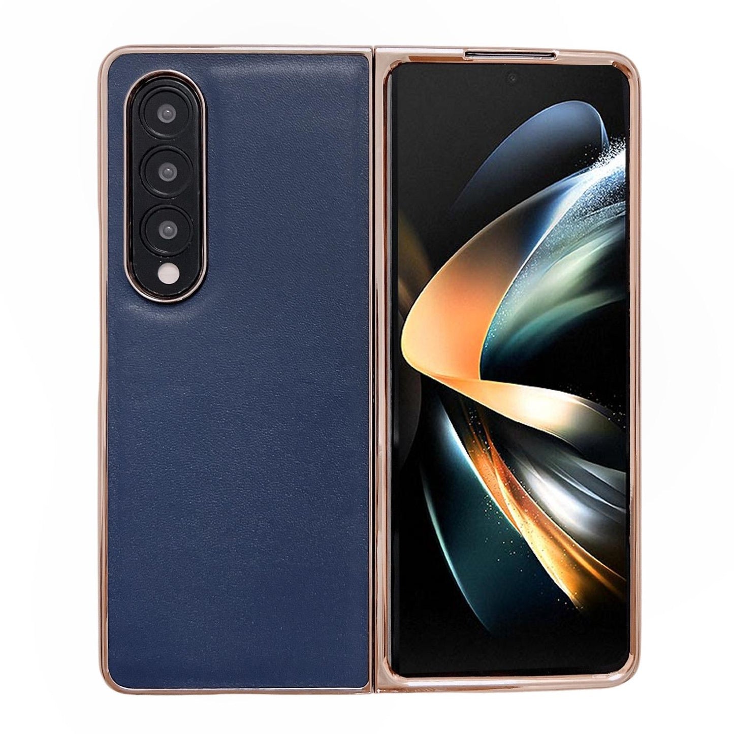 Xiaoya Series Genuine Leather Plating Case for Samsung Galaxy Z Fold4 5G – Premium Protection – Blue