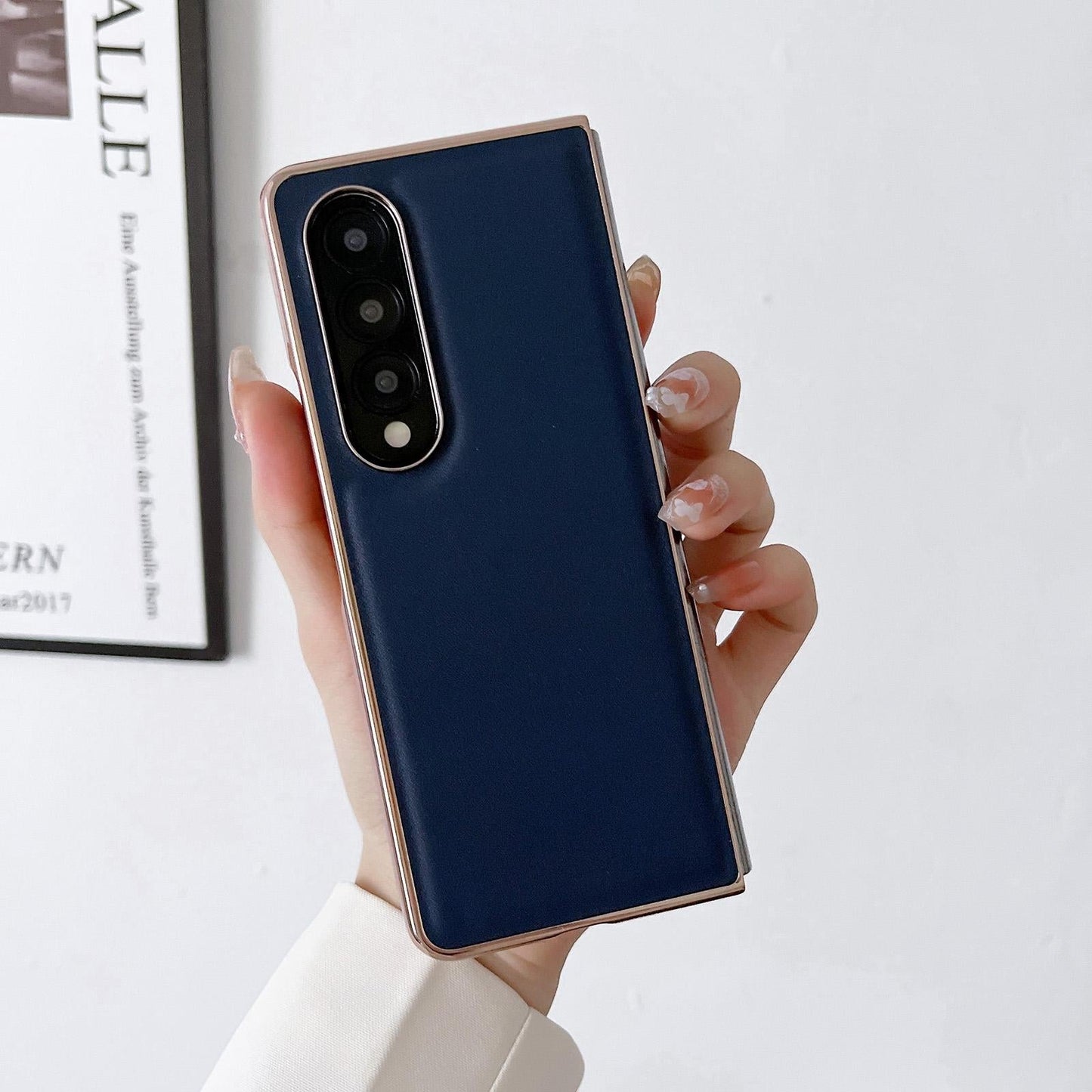 Xiaoya Series Genuine Leather Plating Case for Samsung Galaxy Z Fold4 5G – Premium Protection – Blue