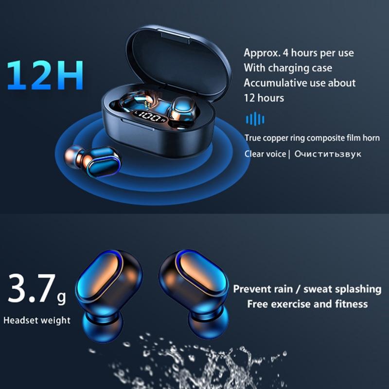 Waterproof TWS Bluetooth 5.0 In-Ear Headphones for Sports – Yellow, Wireless Earbuds with Mic & Charging Case