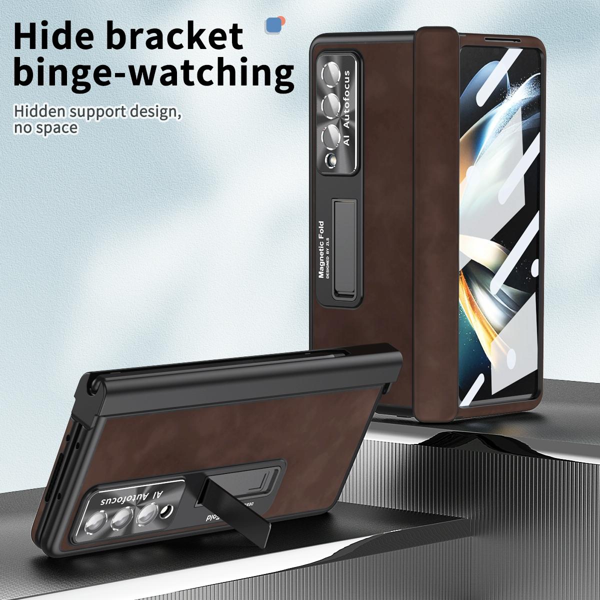 Magnetic Phone Case for Samsung Galaxy Z Fold4 5G – Napa Leather Pattern, Foldable Design – Wine Red