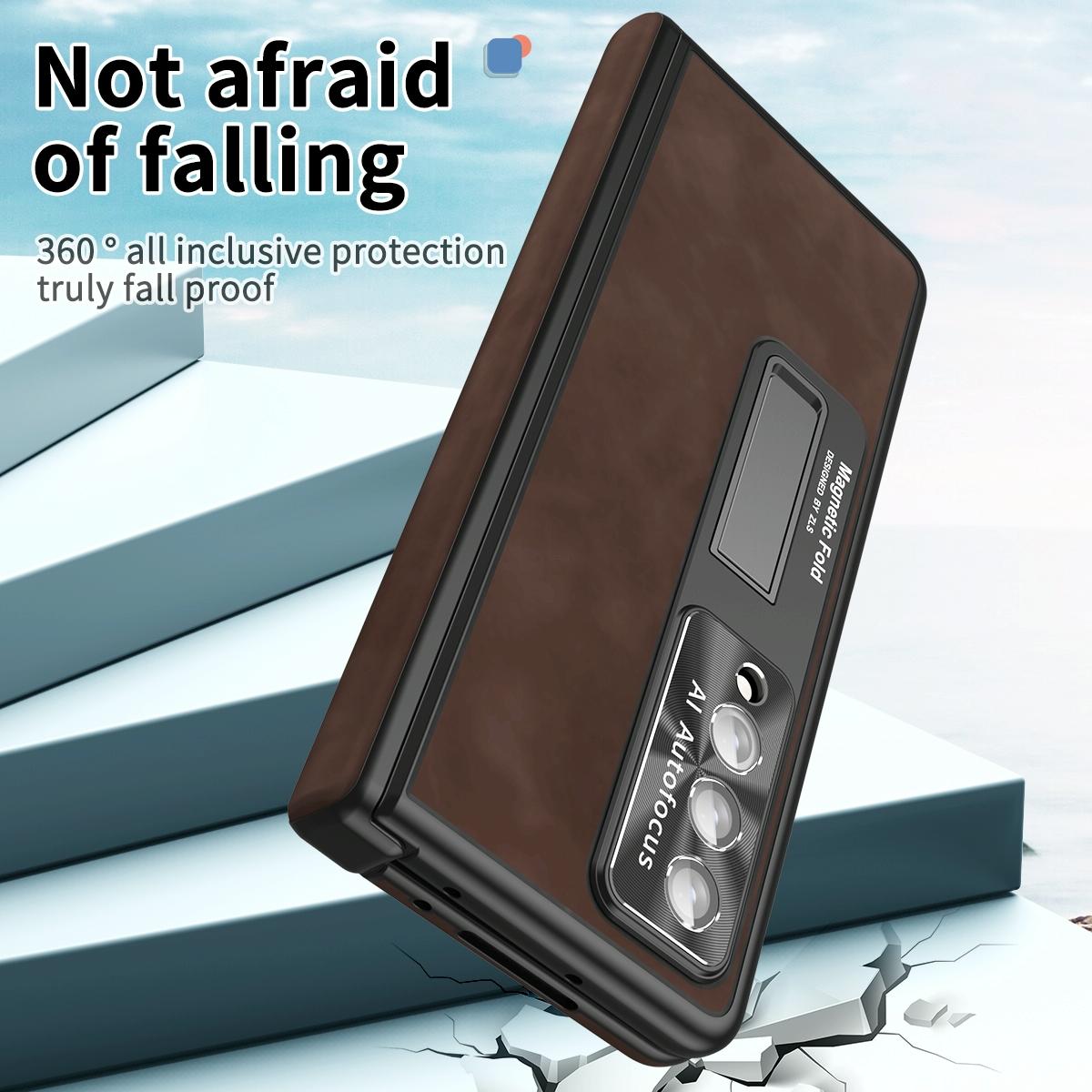 Magnetic Phone Case for Samsung Galaxy Z Fold4 5G – Napa Leather Pattern, Foldable Design – Wine Red