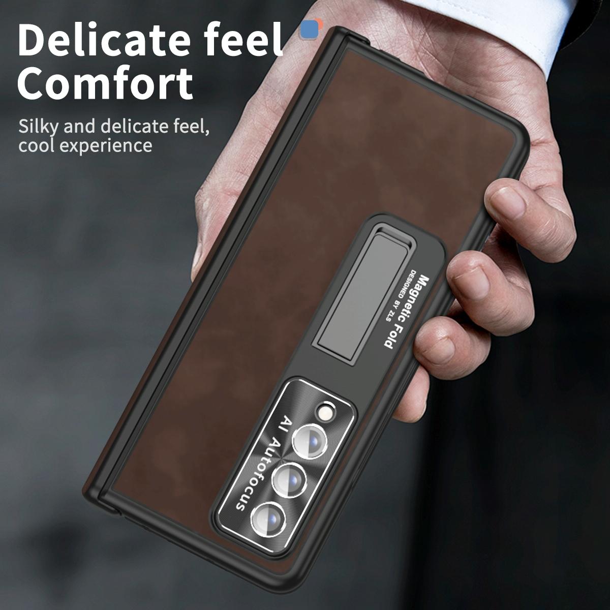 Magnetic Phone Case for Samsung Galaxy Z Fold4 5G – Napa Leather Pattern, Foldable Design – Wine Red