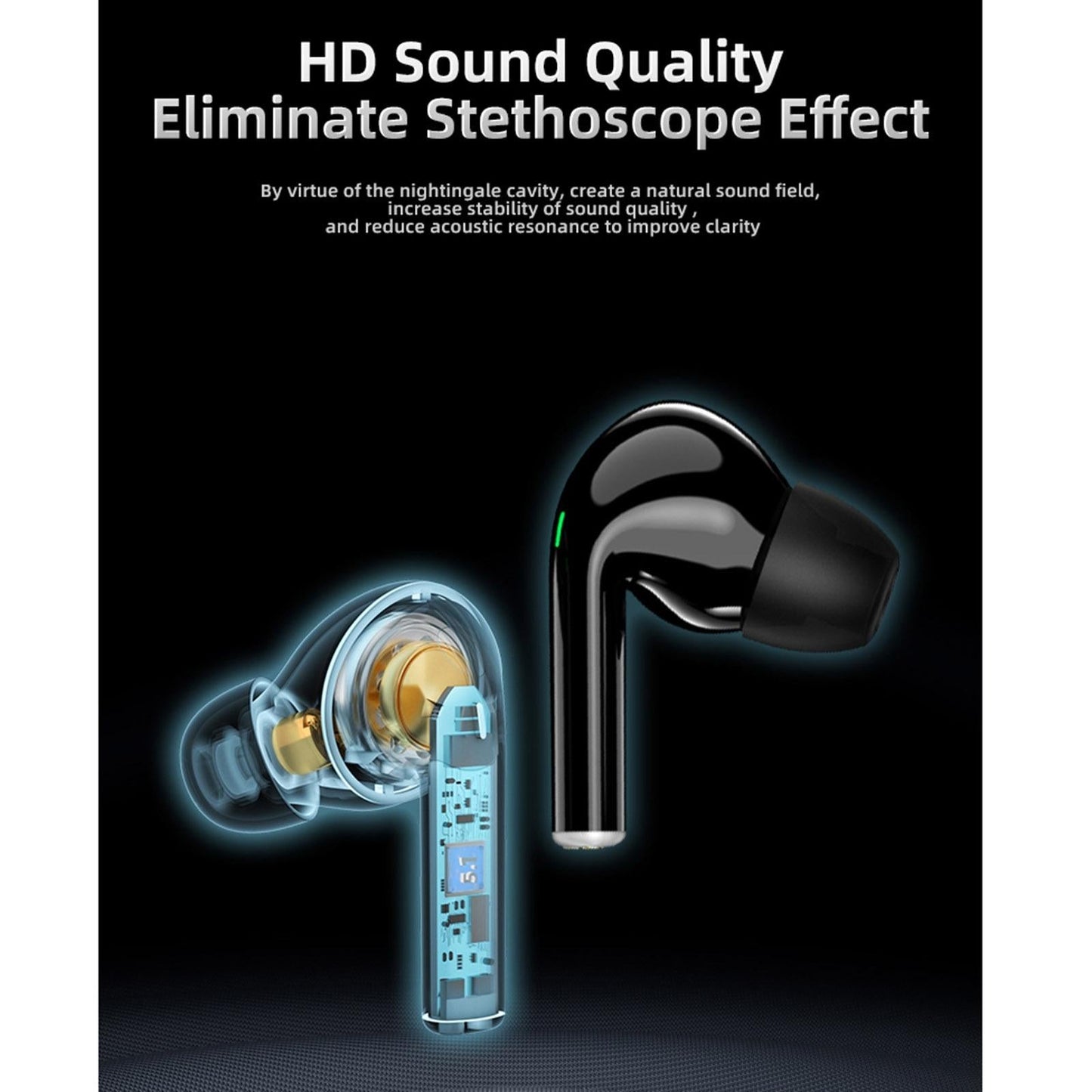 Wireless TWS Stereo Bluetooth Earbuds – Yellow, In-Ear Headphones with Mic & Charging Case for Music & Calls