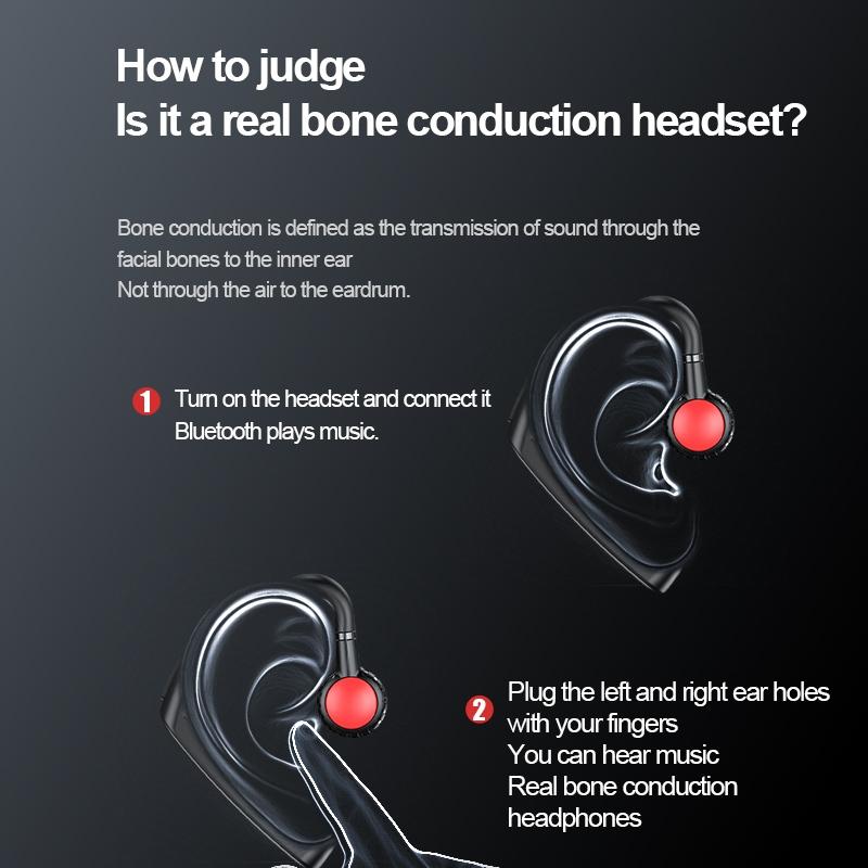 Wireless Bone Conduction Bluetooth Headset – Open-Ear Hanging Design – Red Sports Earphones with Mic
