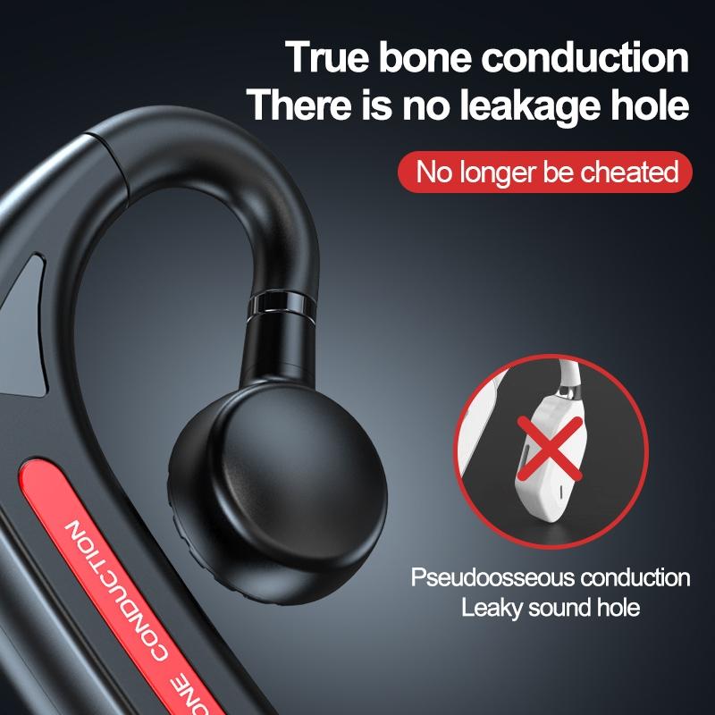 Wireless Bone Conduction Bluetooth Headset – Open-Ear Hanging Design – Red Sports Earphones with Mic