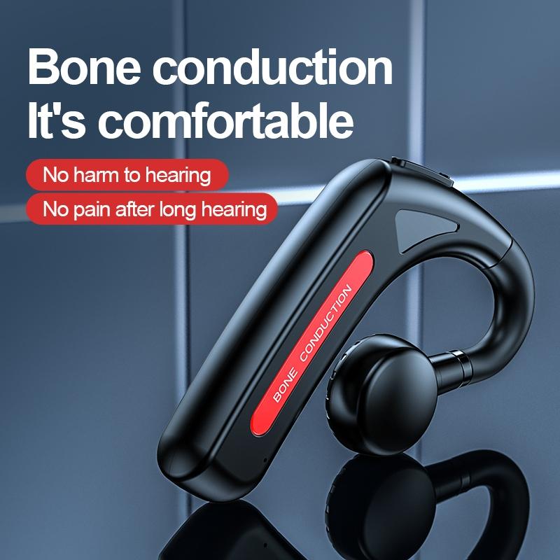 Wireless Bone Conduction Bluetooth Headset – Open-Ear Hanging Design – Red Sports Earphones with Mic
