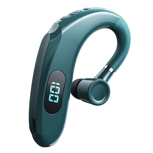 Wireless Bluetooth Earhook Earphones with Digital Display – Green Sport & Business Headphones with Mic