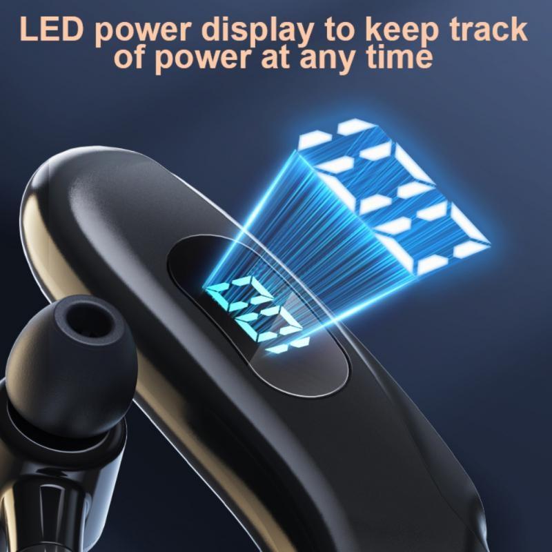 Wireless Bluetooth Earhook Earphones with Digital Display – Green Sport & Business Headphones with Mic