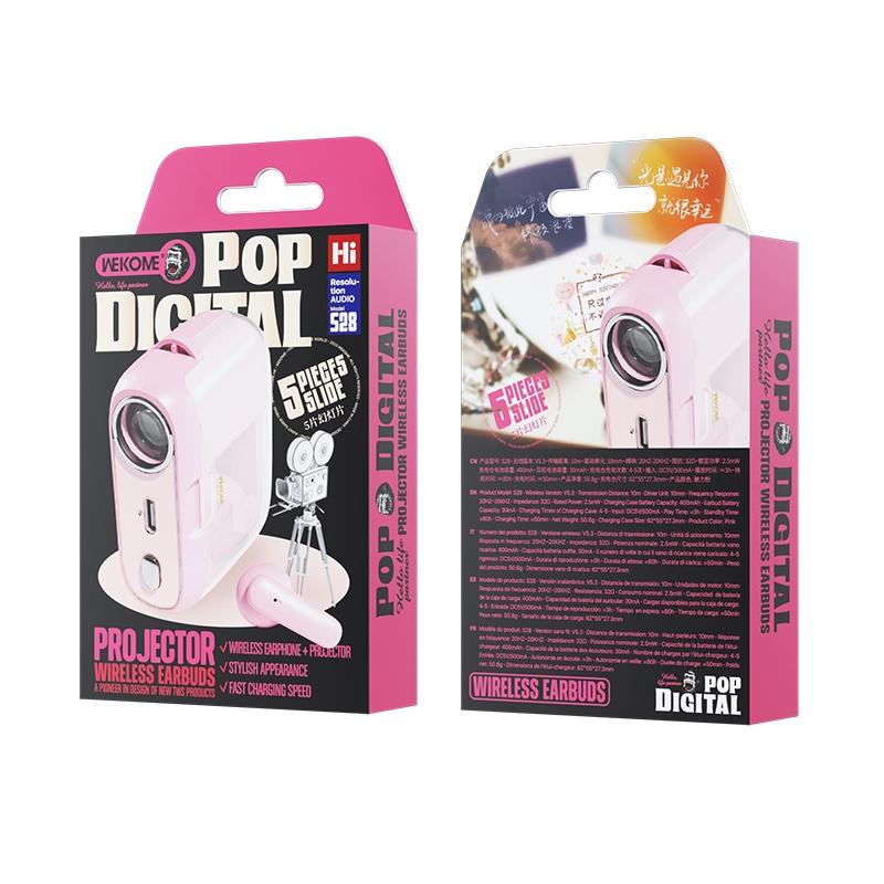 WK S28 TWS Wireless Bluetooth Earphones – Pink, True Wireless Stereo (TWS) Earbuds with Charging Case
