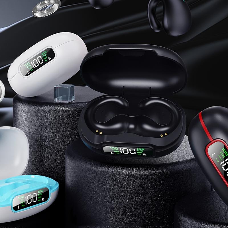 Wireless Bluetooth Earphone with Charging Case – Clip-On Design, Compact & Portable – Black/Red