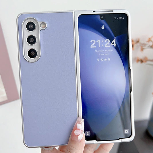 Shiny PU Leather Phone Case with Metallic Finish for Samsung Galaxy Z Fold4 5G – Stylish Protective Cover – Purple
