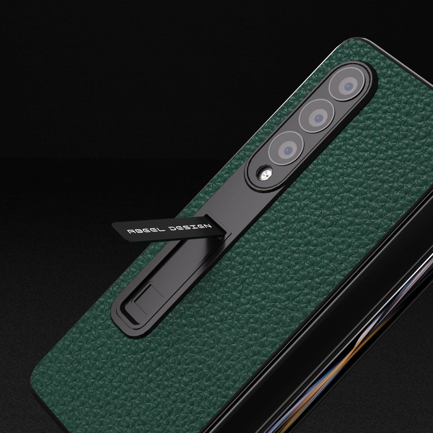 Leather Phone Case with Holder for Samsung Galaxy Z Fold4 5G – Litchi Texture Protective Cover – Green
