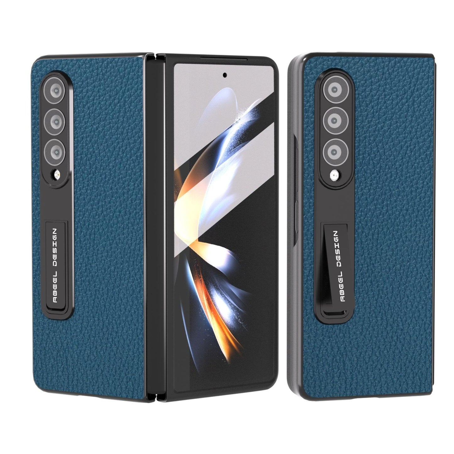 Leather Phone Case with Holder for Samsung Galaxy Z Fold4 5G – Litchi Texture Protective Cover – Green