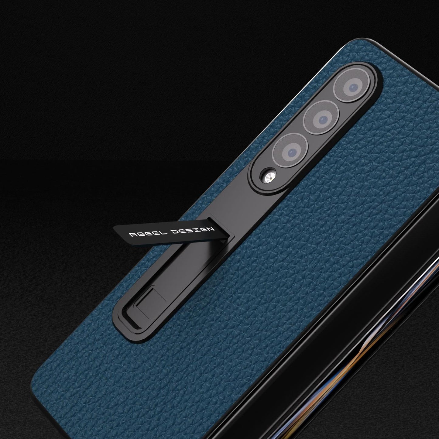 Leather Phone Case with Holder for Samsung Galaxy Z Fold4 5G – Litchi Texture Protective Cover – Green