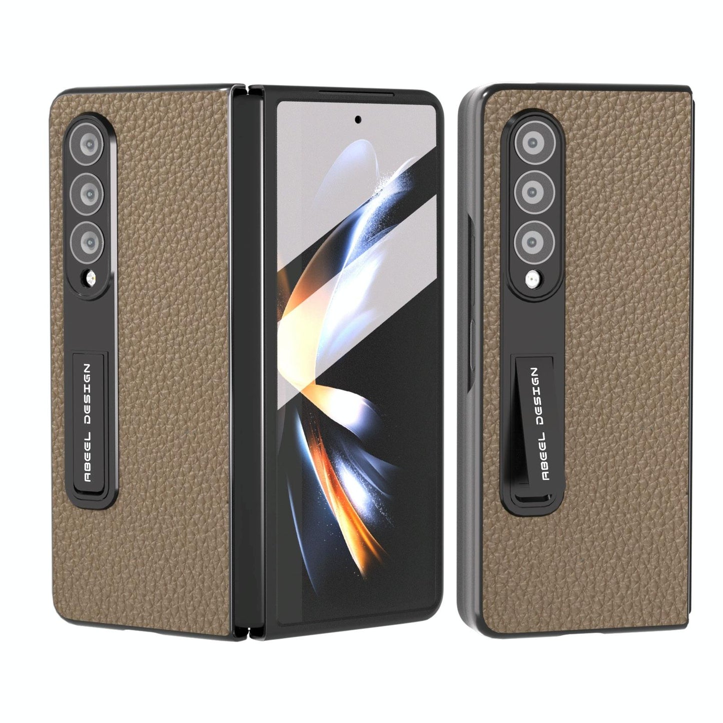 Leather Phone Case with Holder for Samsung Galaxy Z Fold4 5G – Litchi Texture Protective Cover – Green