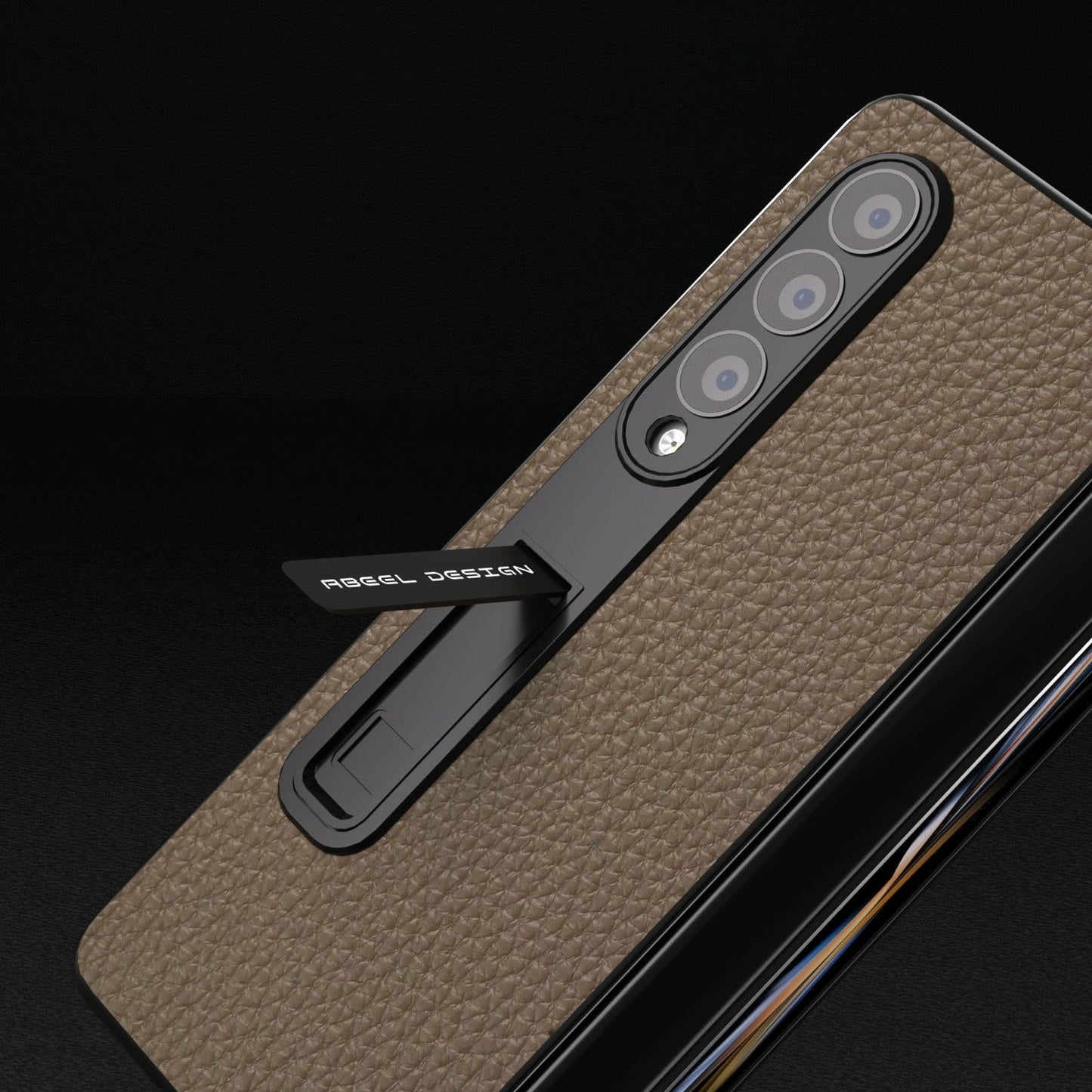 Leather Phone Case with Holder for Samsung Galaxy Z Fold4 5G – Litchi Texture Protective Cover – Green