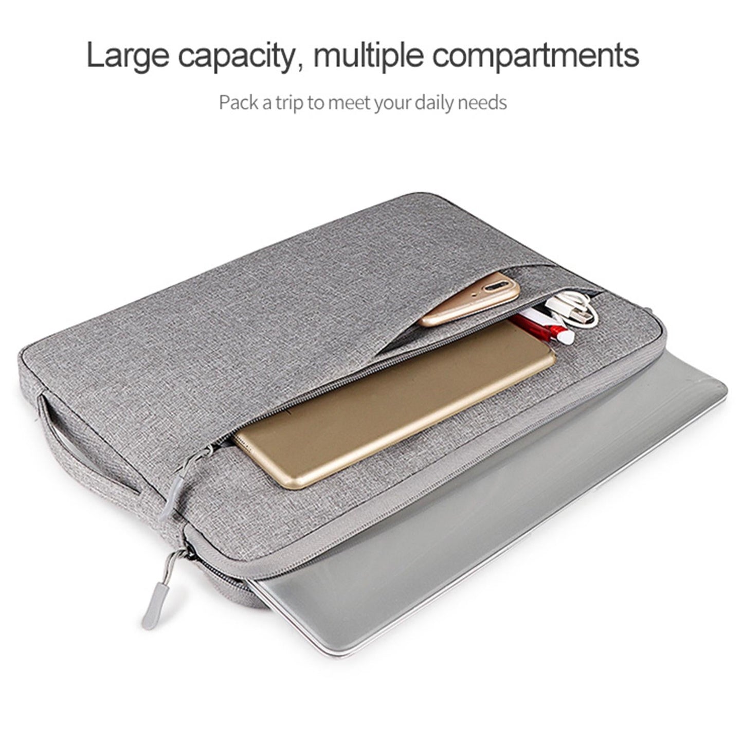 Polyester Laptop Sleeve with Accessory Pouch – Fits 14.1” to 15.4” Devices – Water-Resistant Liner Bag – Black