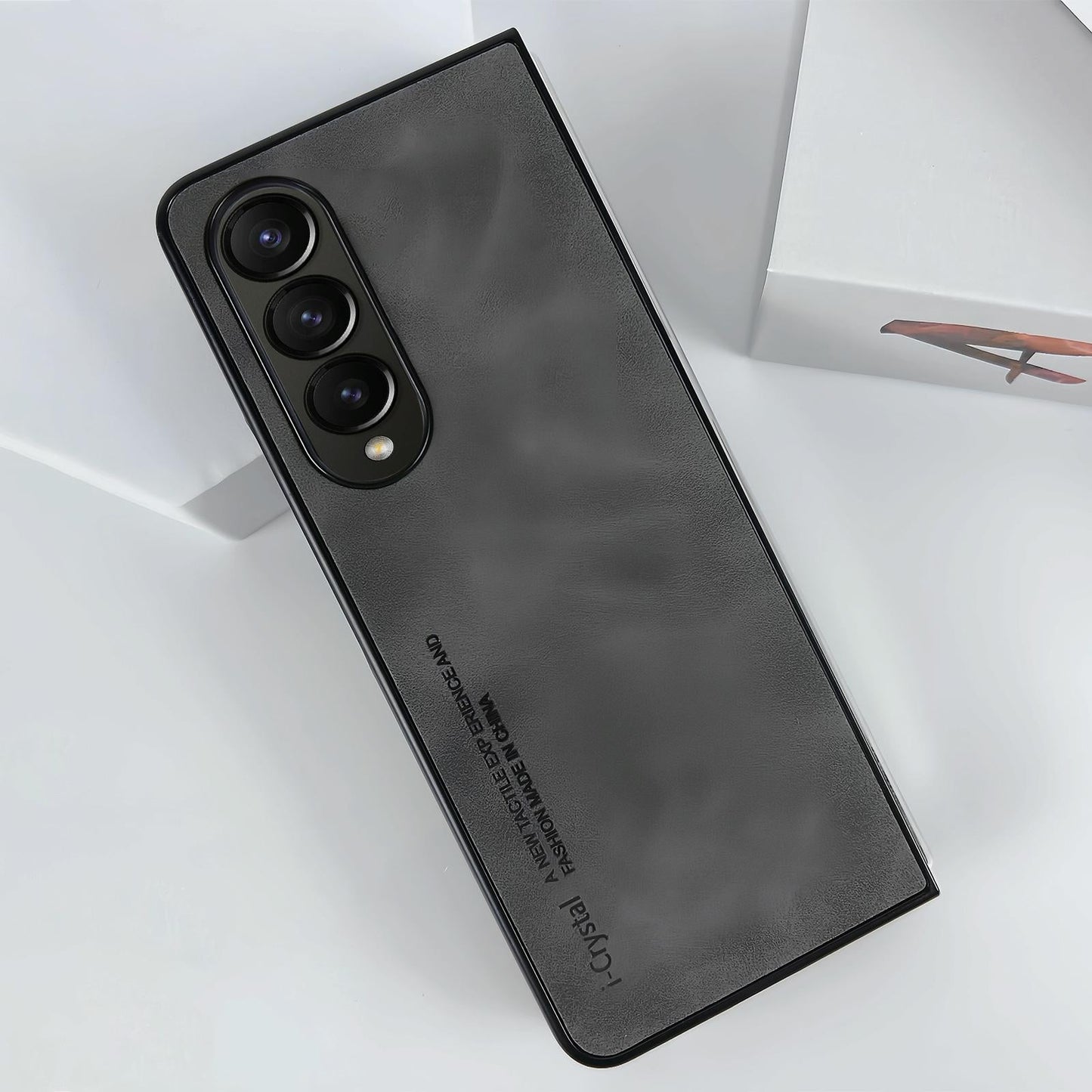Crystal Leather Foldable Case for Samsung Galaxy Z Fold4 5G – Slim Protective Cover – Dark Grey