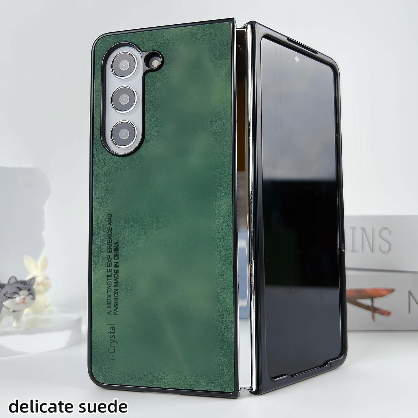 Crystal Leather Foldable Case for Samsung Galaxy Z Fold4 5G – Slim Protective Cover – Dark Grey