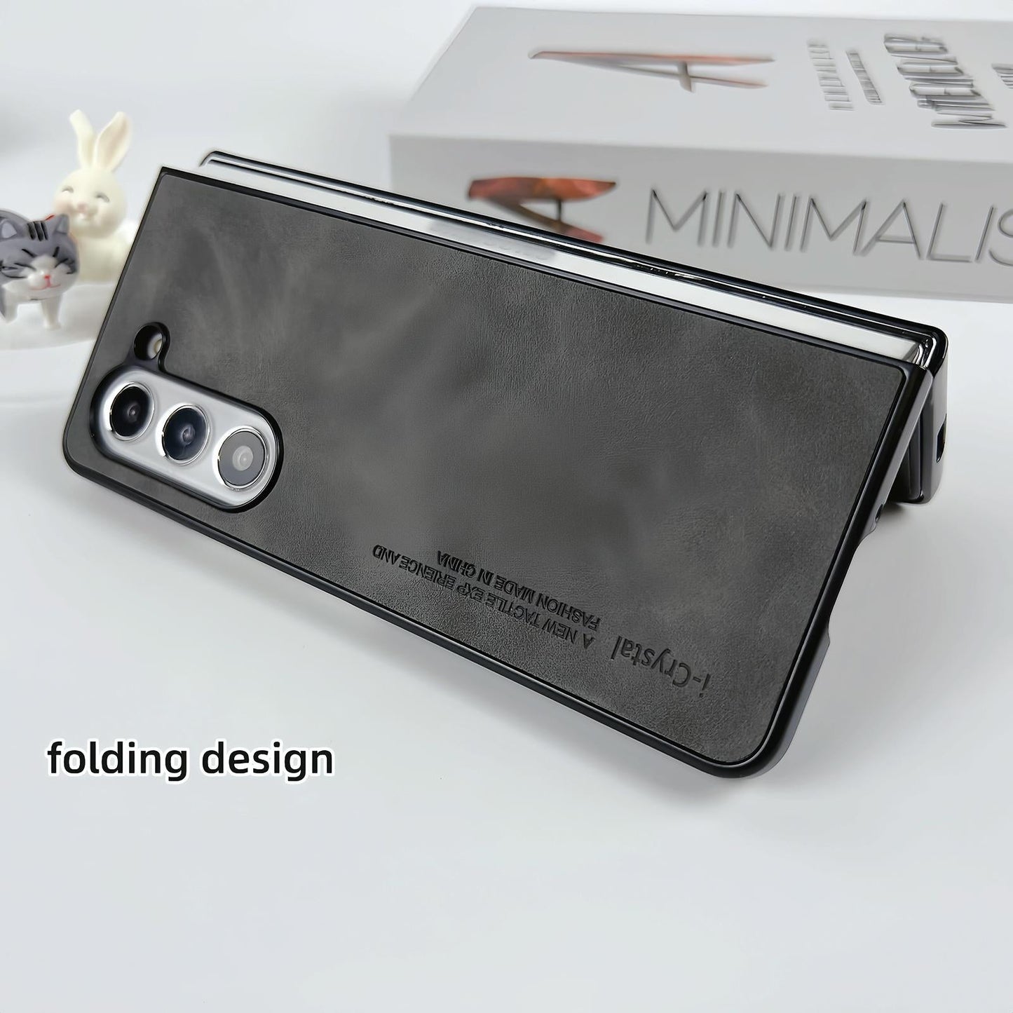 Crystal Leather Foldable Case for Samsung Galaxy Z Fold4 5G – Slim Protective Cover – Dark Grey