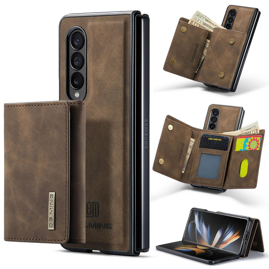 Samsung Galaxy Z Fold4 5G Wallet Case – 3-Fold Leather Cover with Multi Card Holder – Coffee Brown