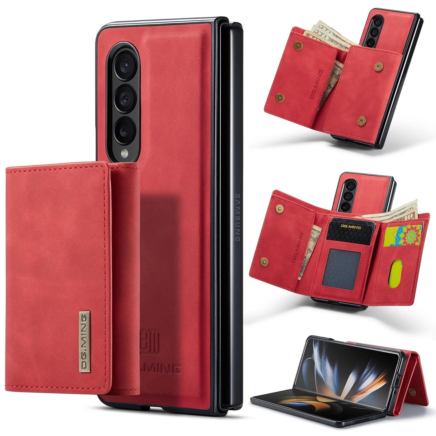 Samsung Galaxy Z Fold4 5G Wallet Case – 3-Fold Leather Cover with Multi Card Holder – Coffee Brown