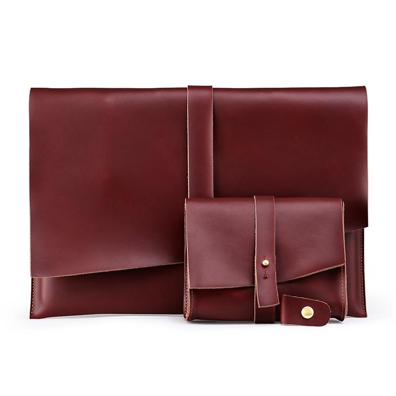 15-Inch Genuine Leather Laptop & Tablet Bag – Universal Fit with Cable Winder & Power Adapter Pocket – Business Style – Coffee Brown