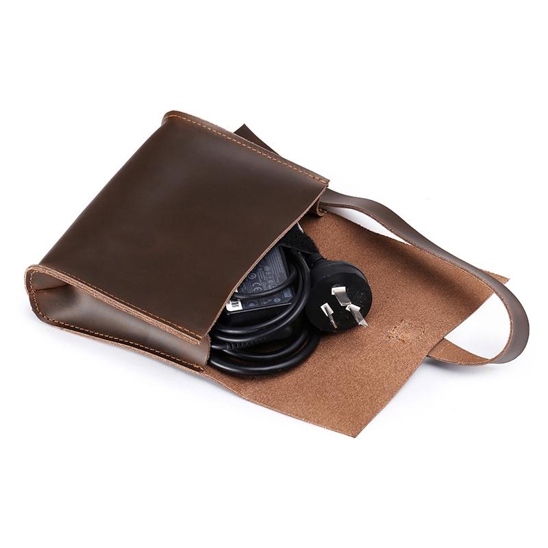15-Inch Genuine Leather Laptop & Tablet Bag – Universal Fit with Cable Winder & Power Adapter Pocket – Business Style – Coffee Brown