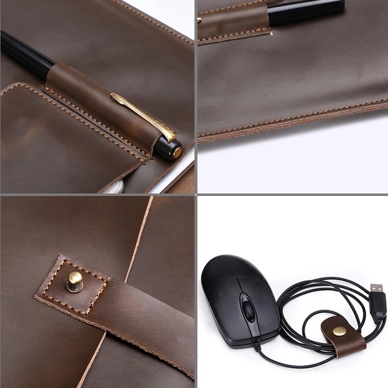 15-Inch Genuine Leather Laptop & Tablet Bag – Universal Fit with Cable Winder & Power Adapter Pocket – Business Style – Coffee Brown