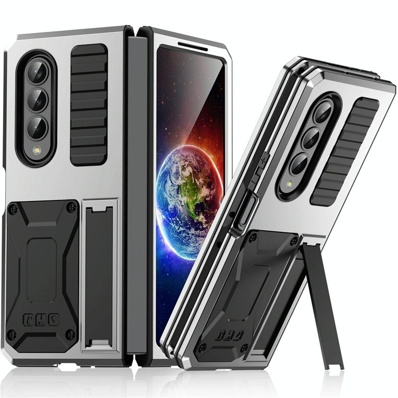 Shockproof Metal Case with Kickstand Holder for Samsung Galaxy Z Fold4 5G – Rugged Full-Body Protection – Yellow
