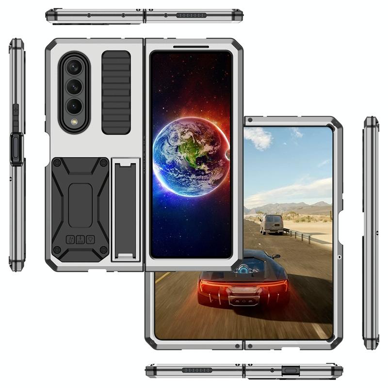 Shockproof Metal Case with Kickstand Holder for Samsung Galaxy Z Fold4 5G – Rugged Full-Body Protection – Yellow