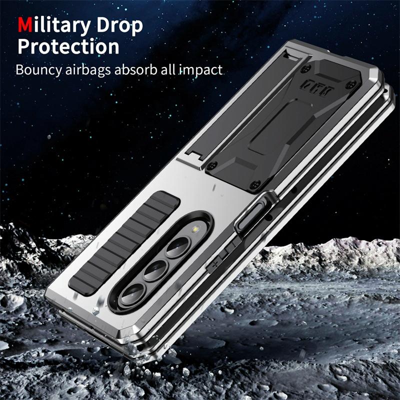 Shockproof Metal Case with Kickstand Holder for Samsung Galaxy Z Fold4 5G – Rugged Full-Body Protection – Yellow