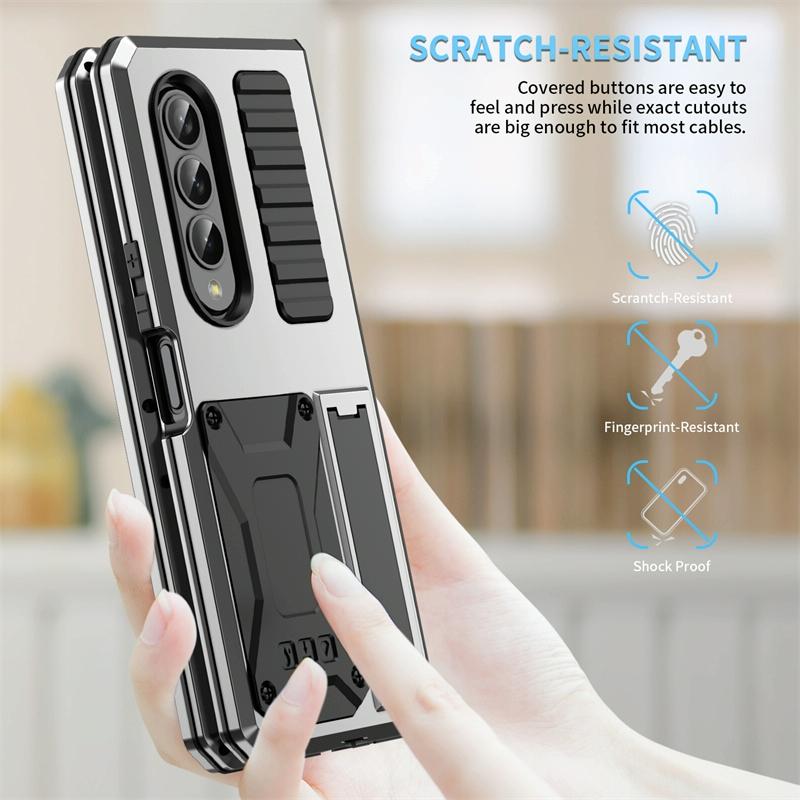 Shockproof Metal Case with Kickstand Holder for Samsung Galaxy Z Fold4 5G – Rugged Full-Body Protection – Yellow