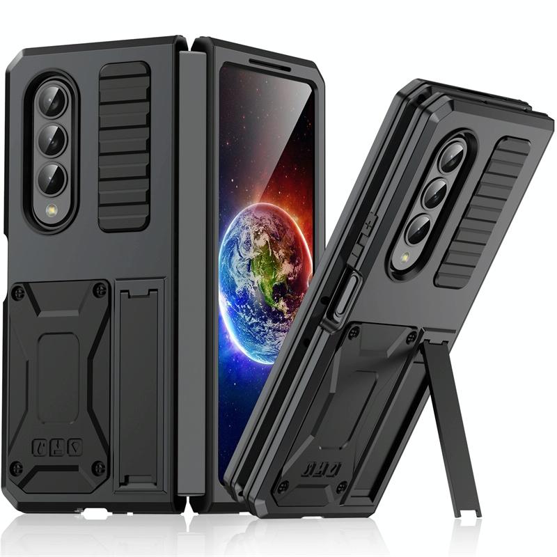 Shockproof Metal Case with Kickstand Holder for Samsung Galaxy Z Fold4 5G – Rugged Full-Body Protection – Yellow
