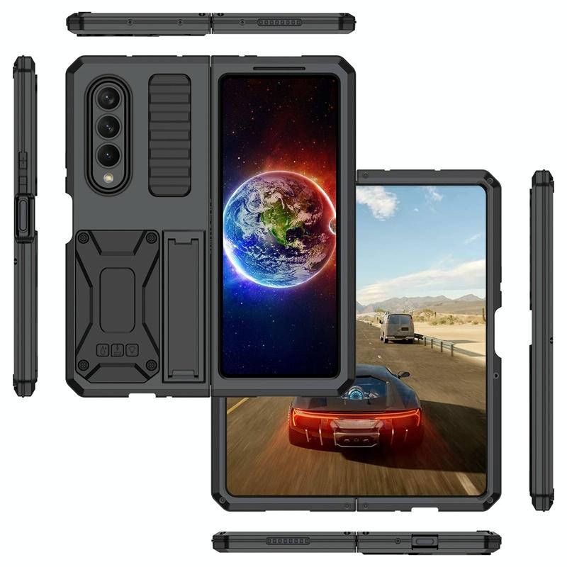 Shockproof Metal Case with Kickstand Holder for Samsung Galaxy Z Fold4 5G – Rugged Full-Body Protection – Yellow