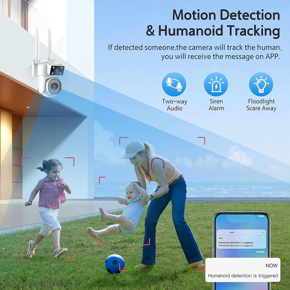 Outdoor WiFi Dual-Lens Security Camera – Night Vision, Remote Control, HD Surveillance System