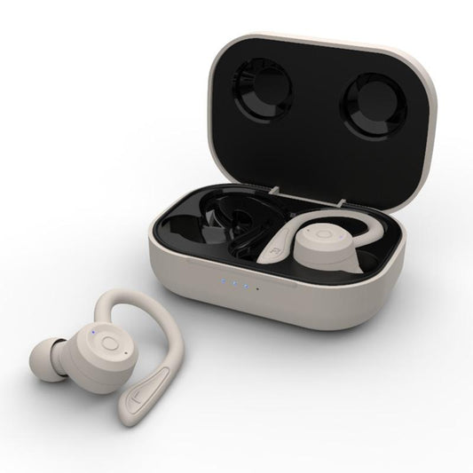 T20 TWS Waterproof Bluetooth Earphones with Charging Box & Noise-Cancelling Ear Hooks – Gray, True Wireless