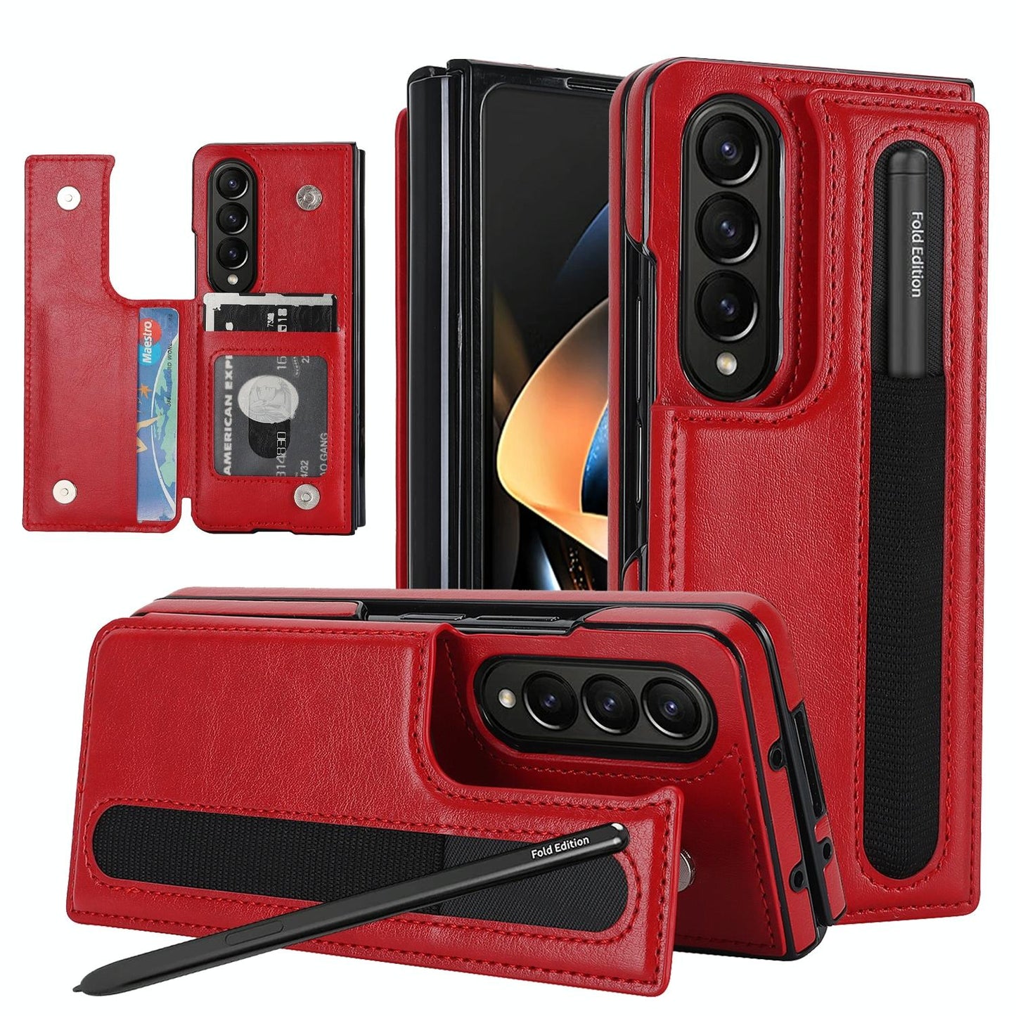 Double Buckle Foldable Phone Case with Pen Slot for Samsung Galaxy Z Fold4 5G – Rose Gold