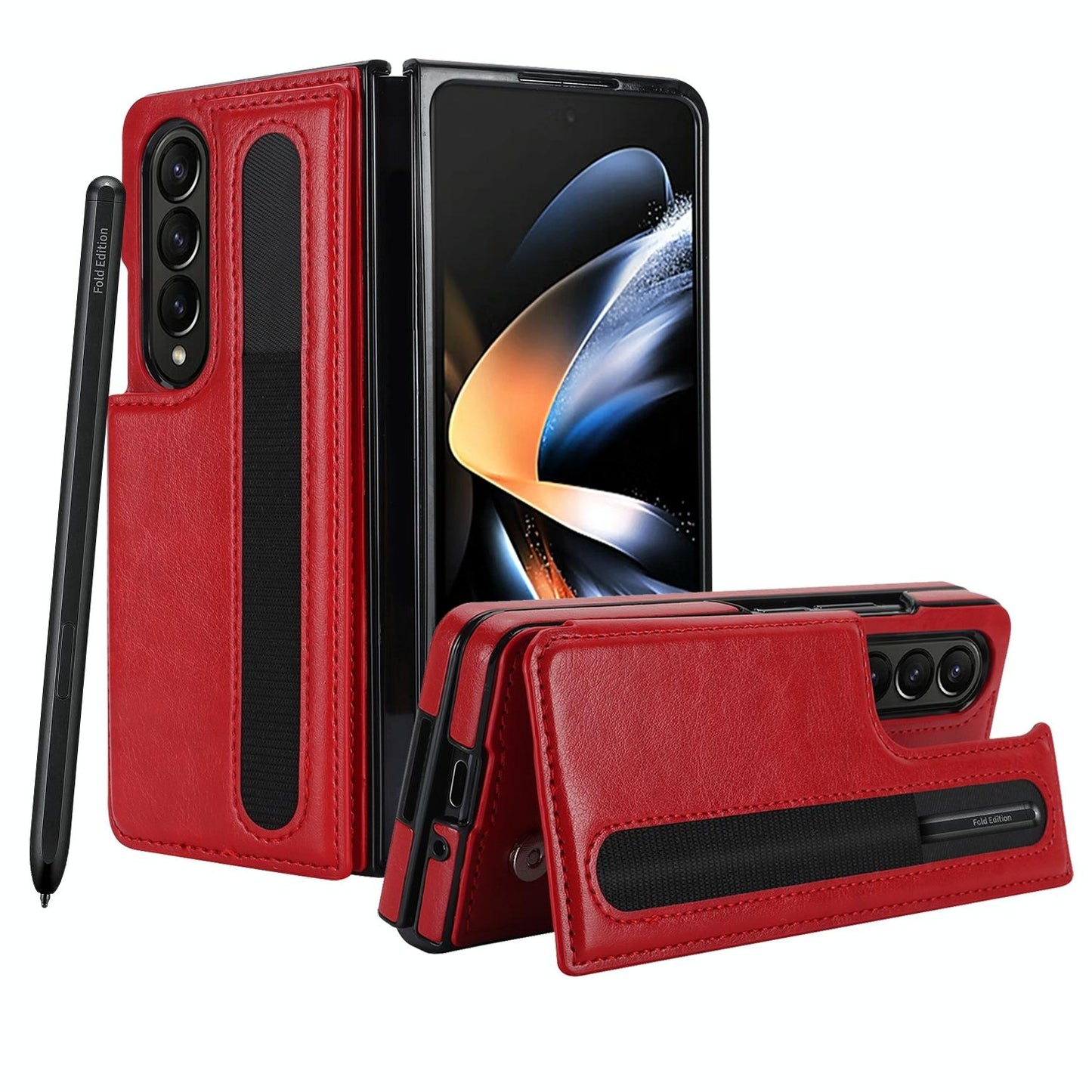 Double Buckle Foldable Phone Case with Pen Slot for Samsung Galaxy Z Fold4 5G – Rose Gold