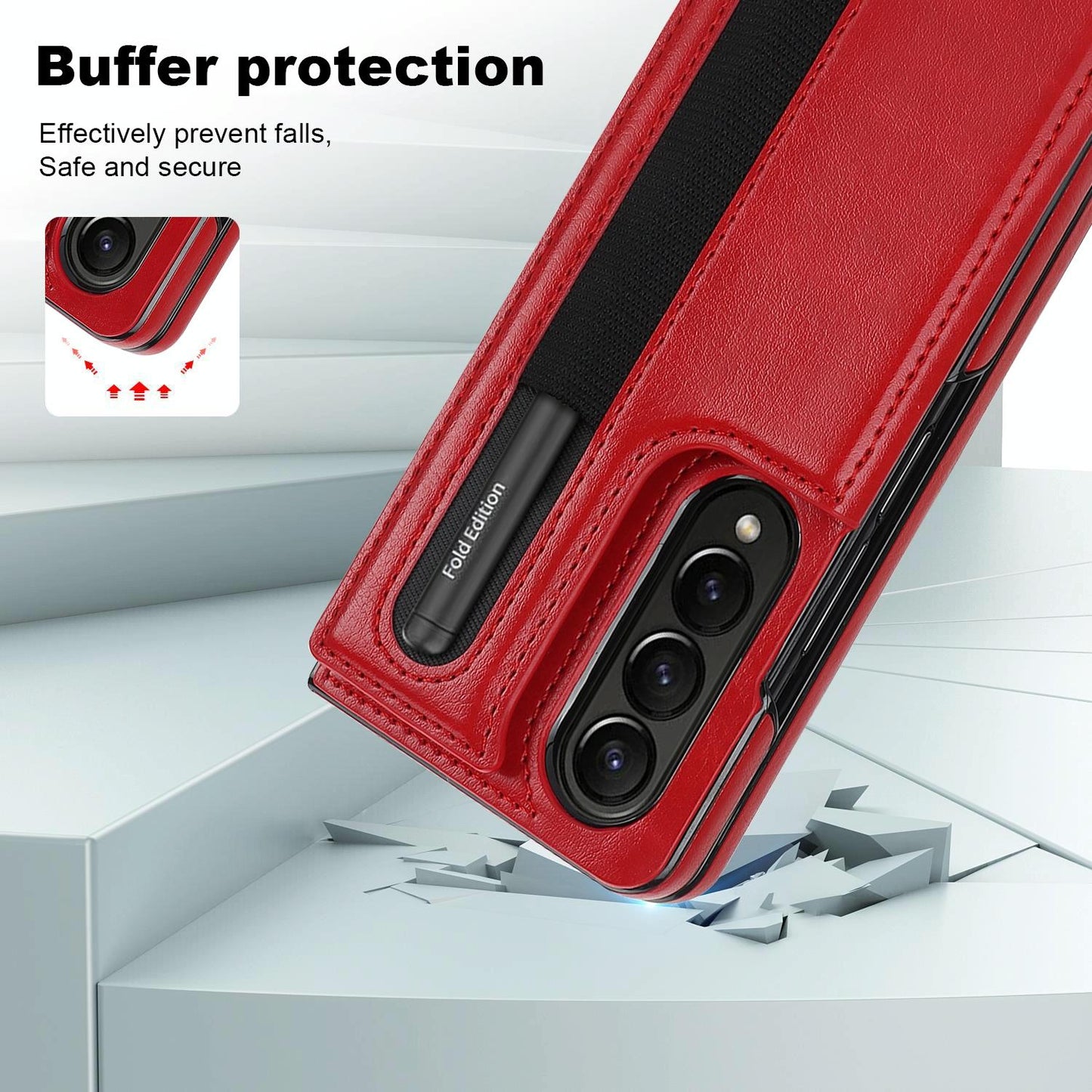 Double Buckle Foldable Phone Case with Pen Slot for Samsung Galaxy Z Fold4 5G – Rose Gold