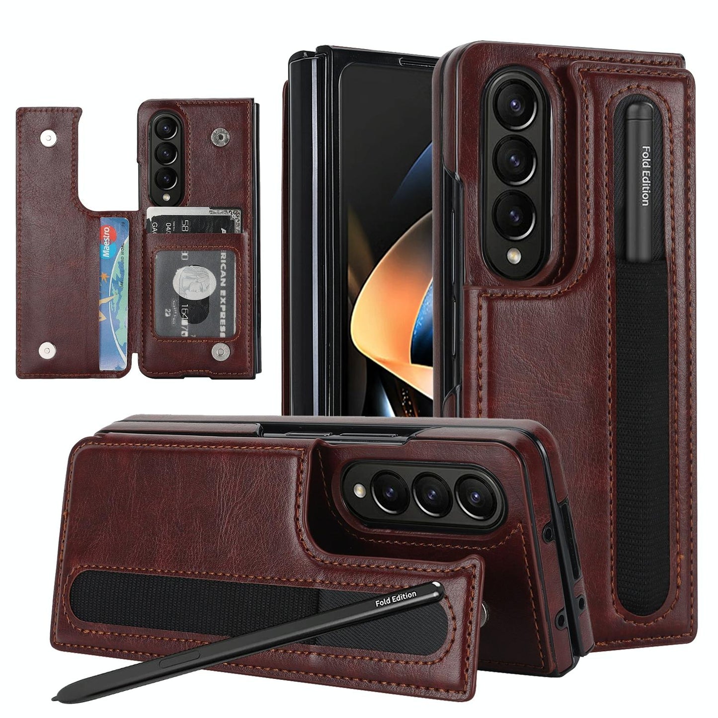 Double Buckle Foldable Phone Case with Pen Slot for Samsung Galaxy Z Fold4 5G – Rose Gold