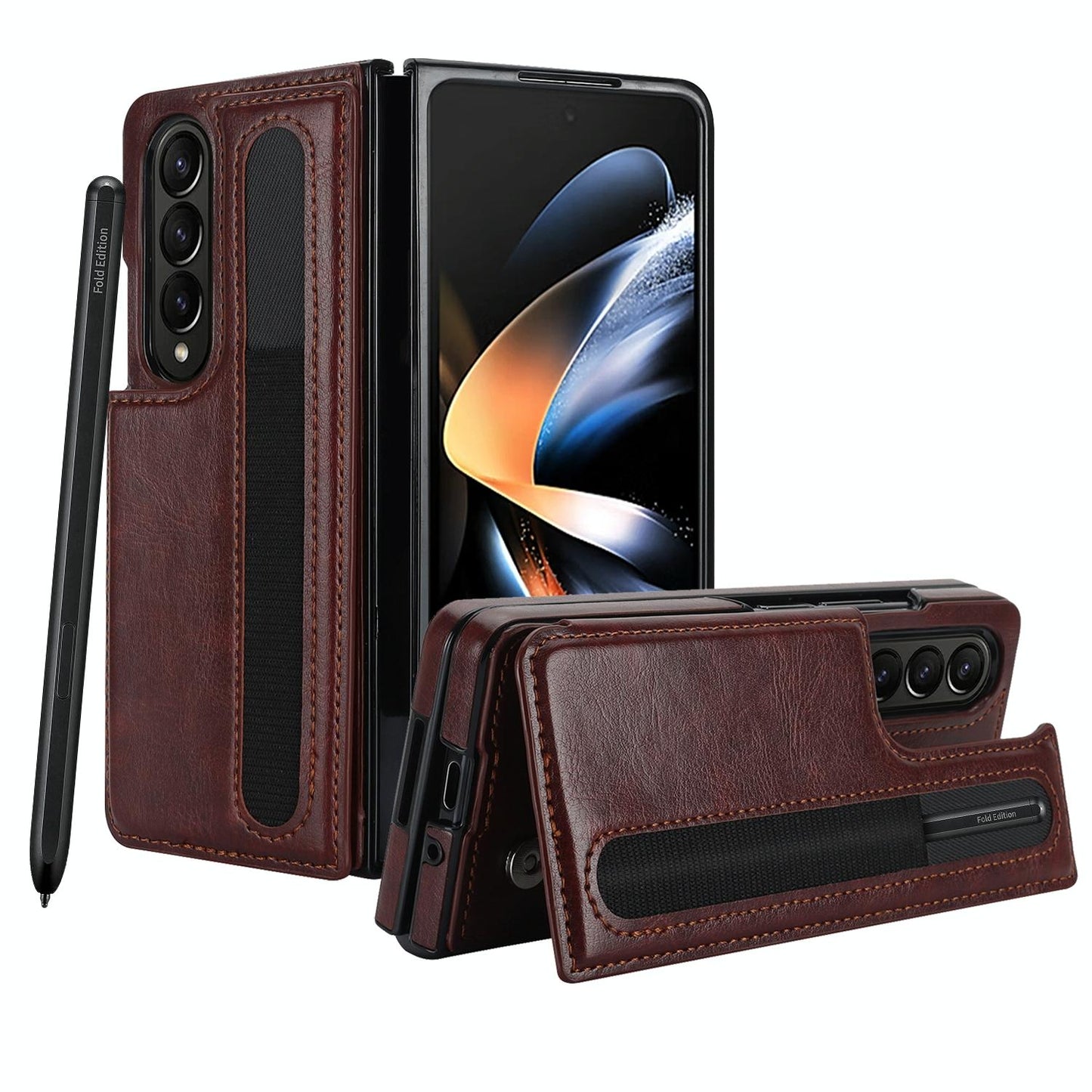Double Buckle Foldable Phone Case with Pen Slot for Samsung Galaxy Z Fold4 5G – Rose Gold