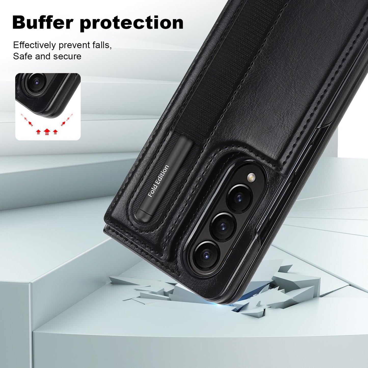 Double Buckle Foldable Phone Case with Pen Slot for Samsung Galaxy Z Fold4 5G – Rose Gold