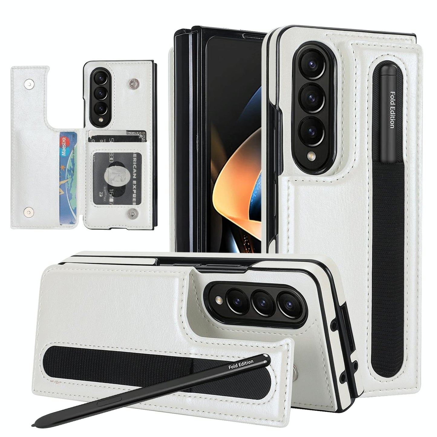Double Buckle Foldable Phone Case with Pen Slot for Samsung Galaxy Z Fold4 5G – Rose Gold