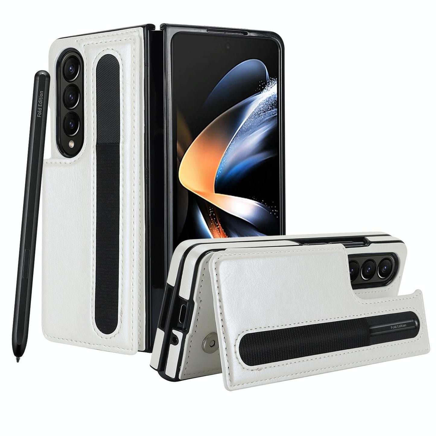 Double Buckle Foldable Phone Case with Pen Slot for Samsung Galaxy Z Fold4 5G – Rose Gold