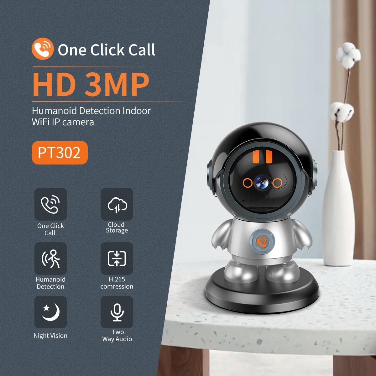 3MP WiFi IP Camera with Humanoid Detection – One-Click Call, Smart Motion Tracking, Two-Way Audio