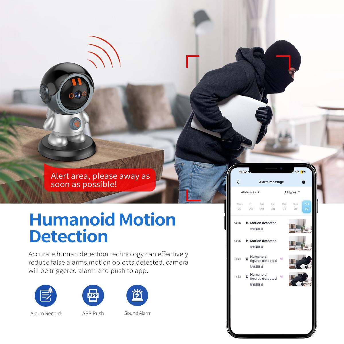 3MP WiFi IP Camera with Humanoid Detection – One-Click Call, Smart Motion Tracking, Two-Way Audio