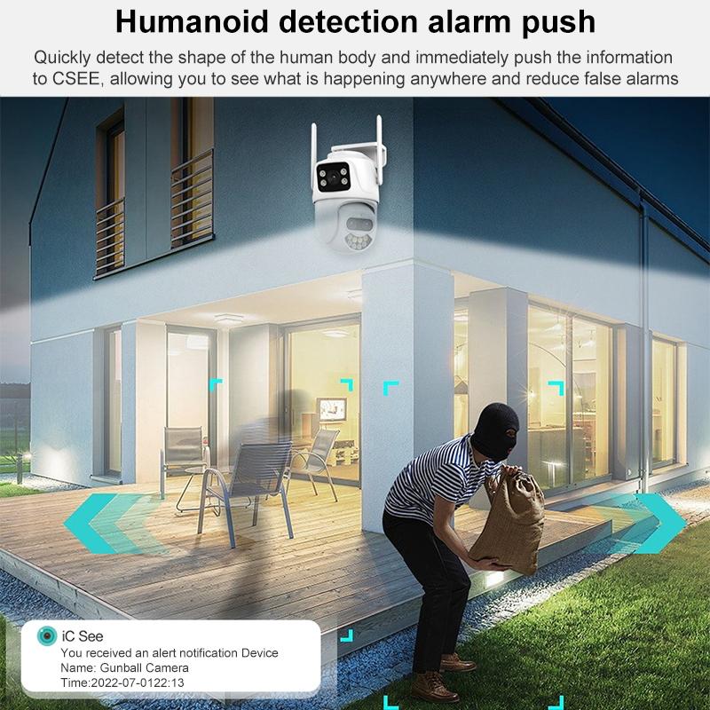 3MP WiFi Triple Security Camera – AI Human Face Recognition, Motion Alarm, Compact Smart Design