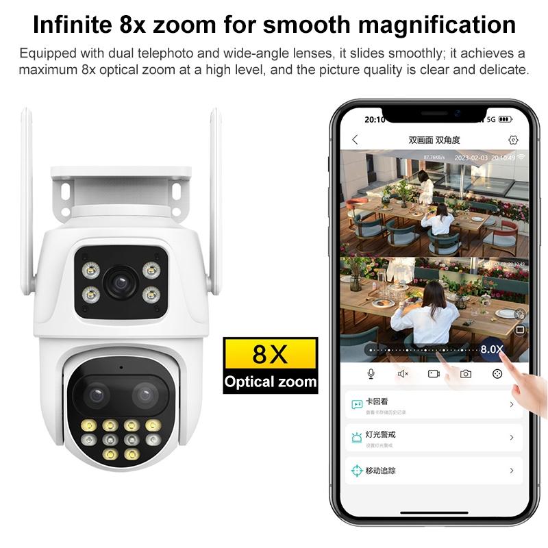 3MP WiFi Triple Security Camera – AI Human Face Recognition, Motion Alarm, Compact Smart Design