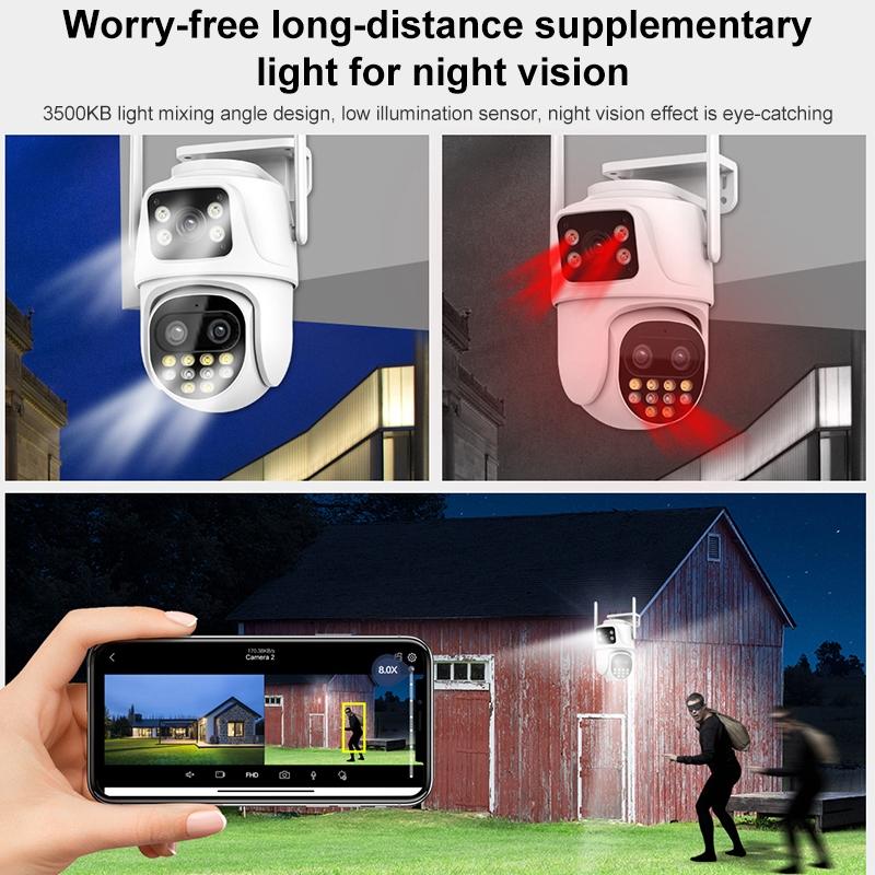 3MP WiFi Triple Security Camera – AI Human Face Recognition, Motion Alarm, Compact Smart Design